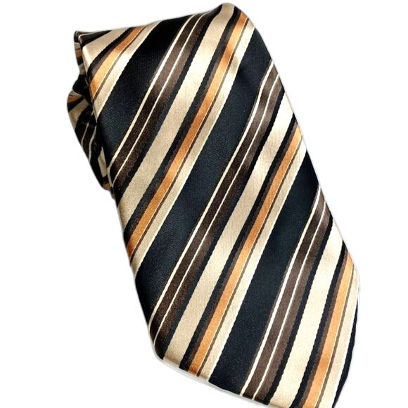 Bill Robinson Black Brown Striped Tie Polyester Necktie 3.5 X 58 - Picture 1 of 2
